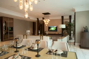 Scenic park-facing luxury apartments complete with covered stilt parking in Defence Colony, Delhi.